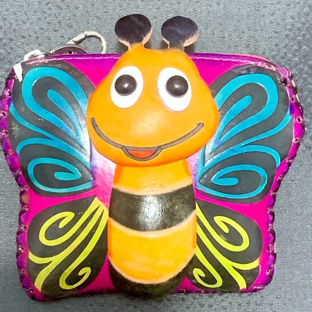 New Handmade Yellow Leather Butterfly Coin Purse，Coin Wallet